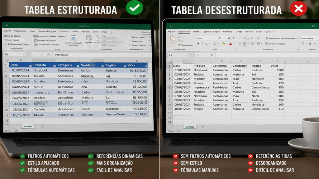 Tabela Estruturada x Tabela Desestruturada