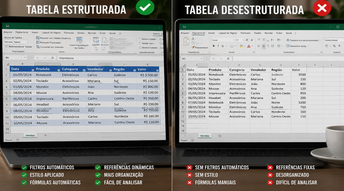 Tabela Estruturada x Tabela Desestruturada