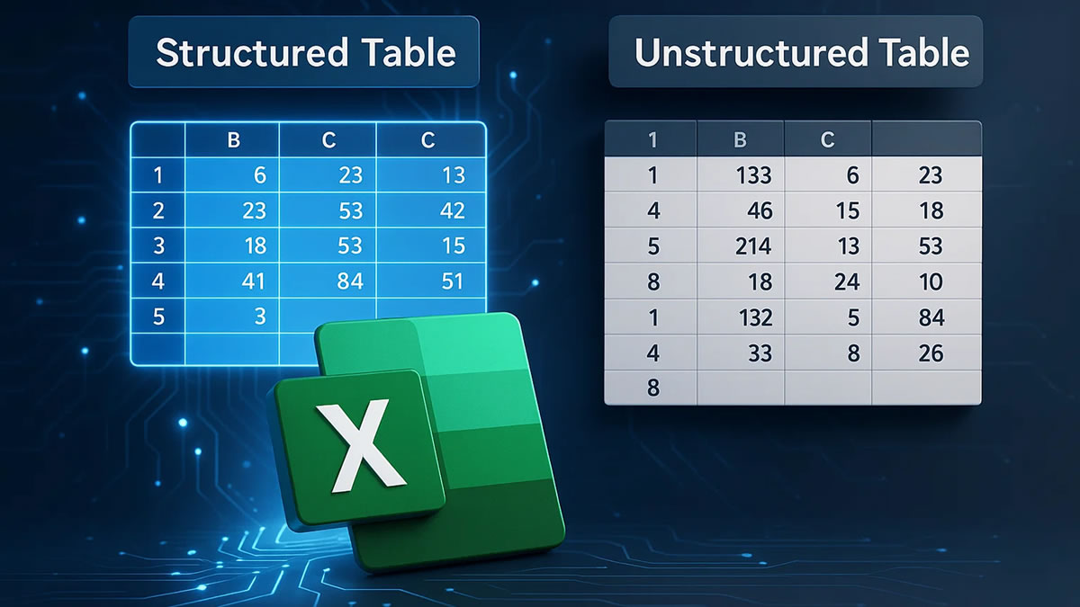 Tabela Estruturada x Tabela Desestruturada no Excel