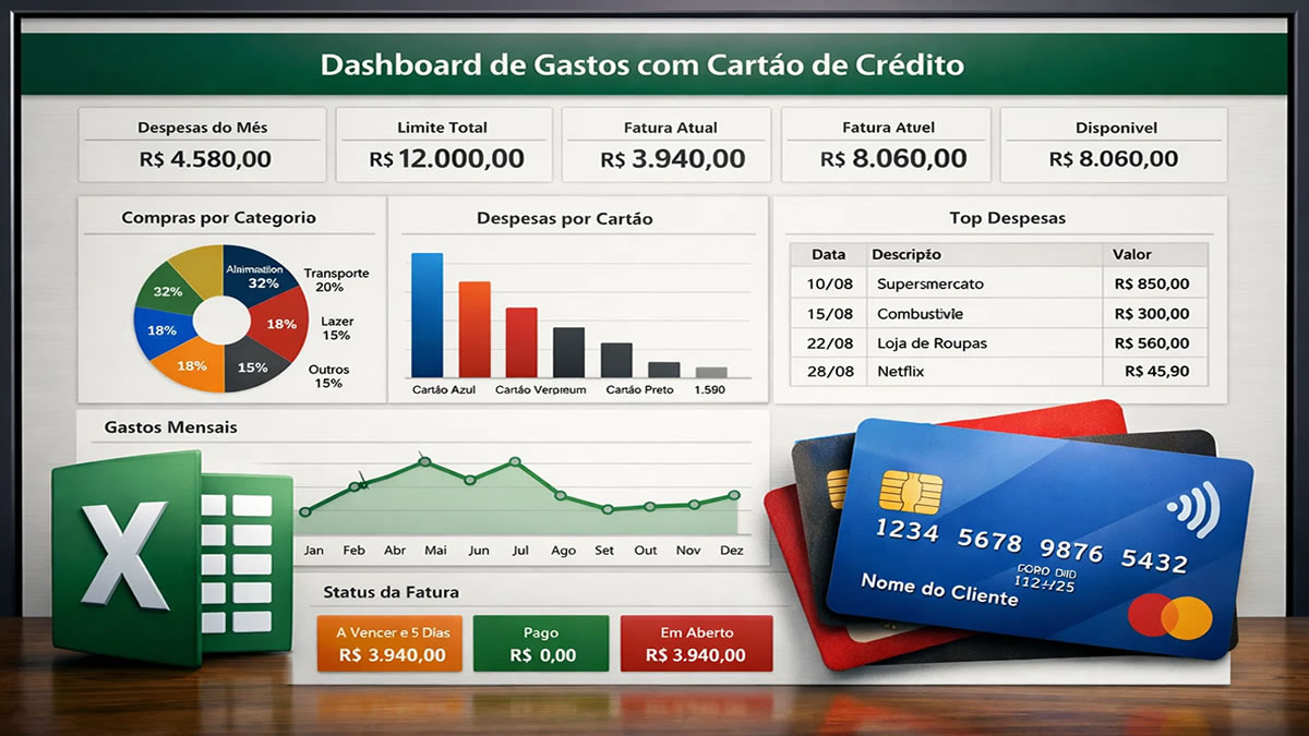 Dashboard no Excel para Controle de Gastos com Cartão de Crédito